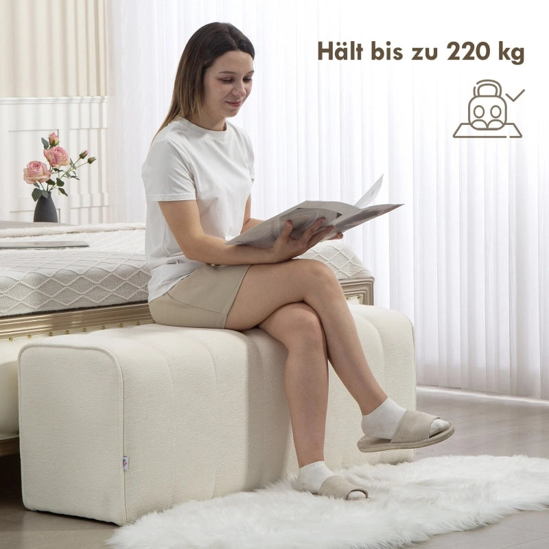 PANCA Imbottita 110x40x44 cm Legno e Tessuto Bianco Crema per Camera da Letto