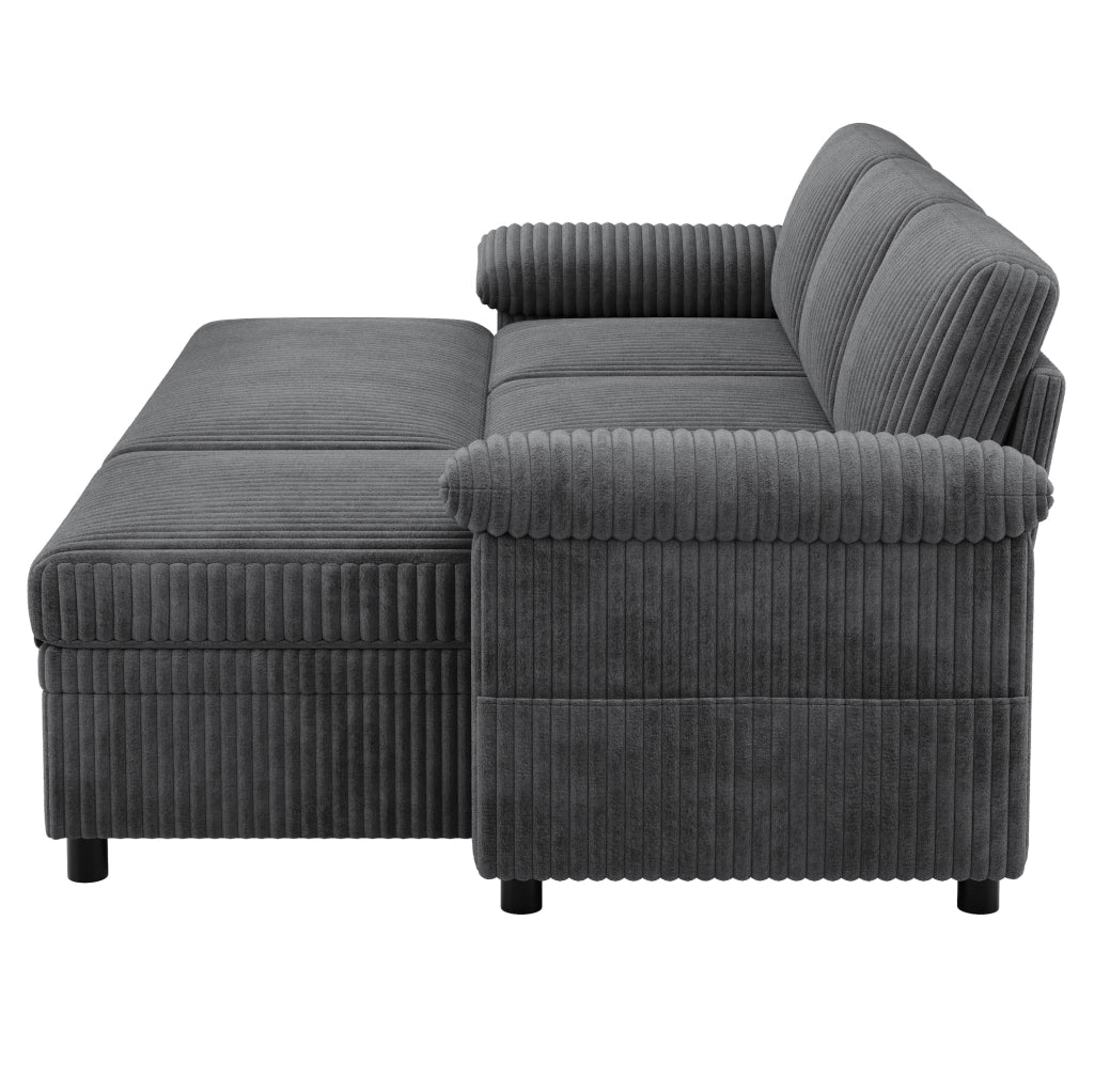 Divano angolare L con funzione letto; ottomana reversibile con contenitore; USB/Type?C; grigio