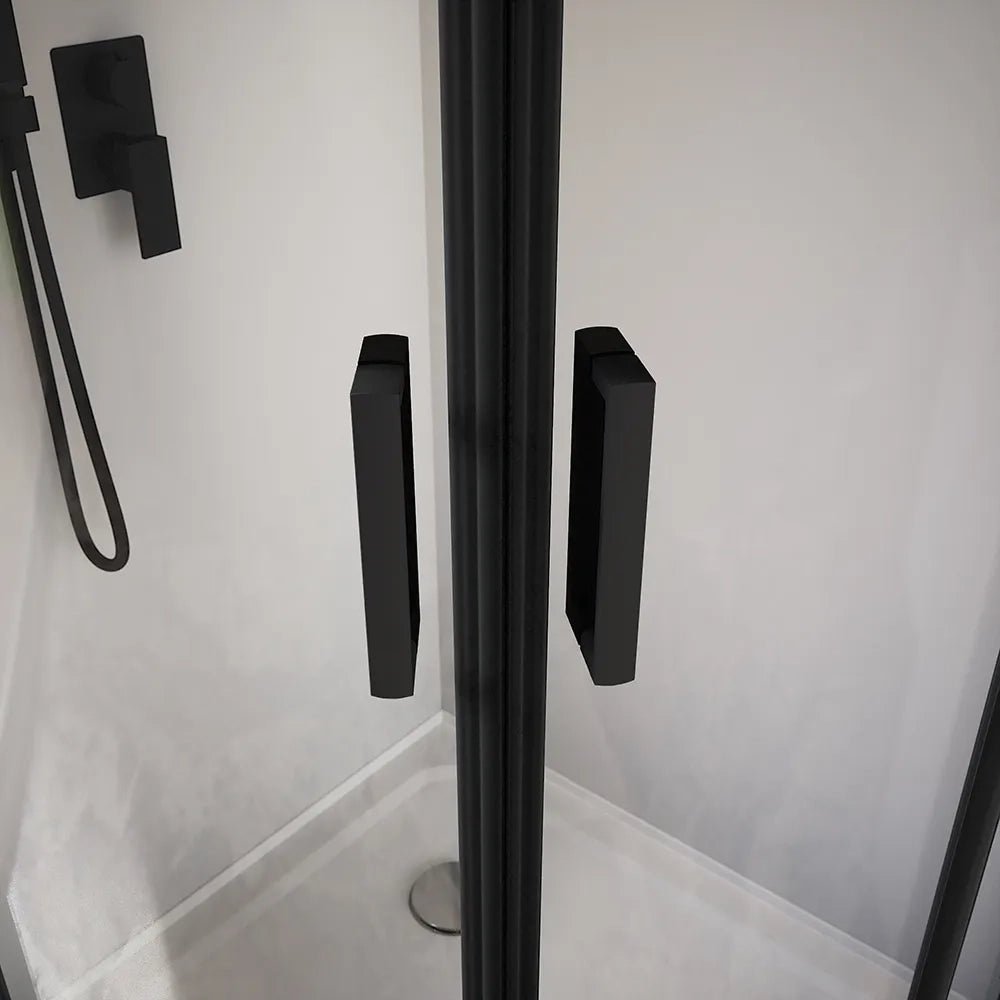 Box doccia semicircolare 75x75 cm profili nero opaco vetro 6mm trasparente h185 | Tonga