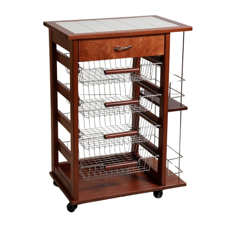 CARRELLO VESUVIO CON CASSETTO + PORTABOTTIGLIE CILIEGIO IN FAGGIO E BASE INFERIORE MULTISTRATO DI BETULLA 1 CASSETTO 4 CESTELLI