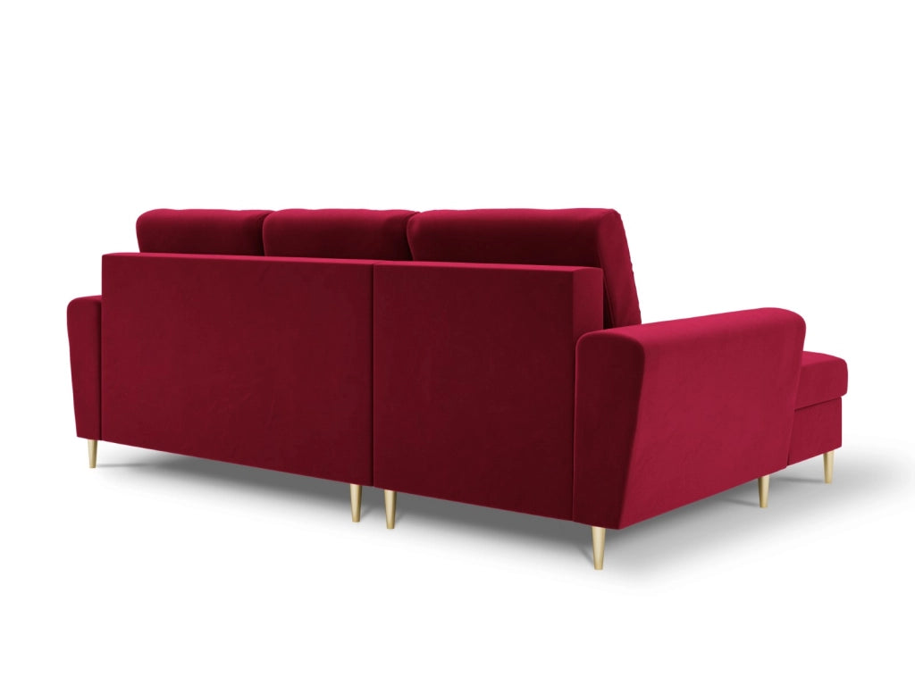 Cosmopolitan Design - Divano convertibile angolare sinistro con contenitore "Kyoto" 4 posti in velluto rosso 