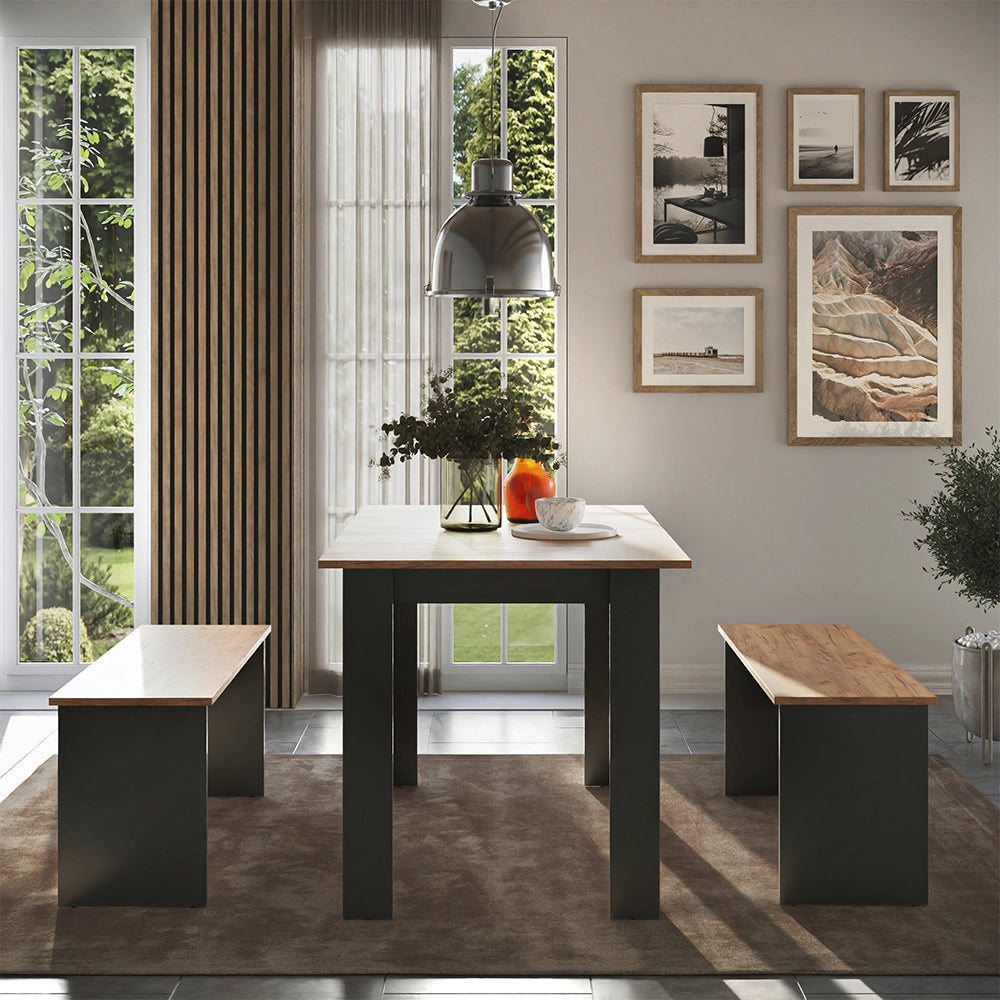 Vicco Set di tavoli da pranzo Antracite/quercia dorata 112 x 73.6 cm con 2 panche
