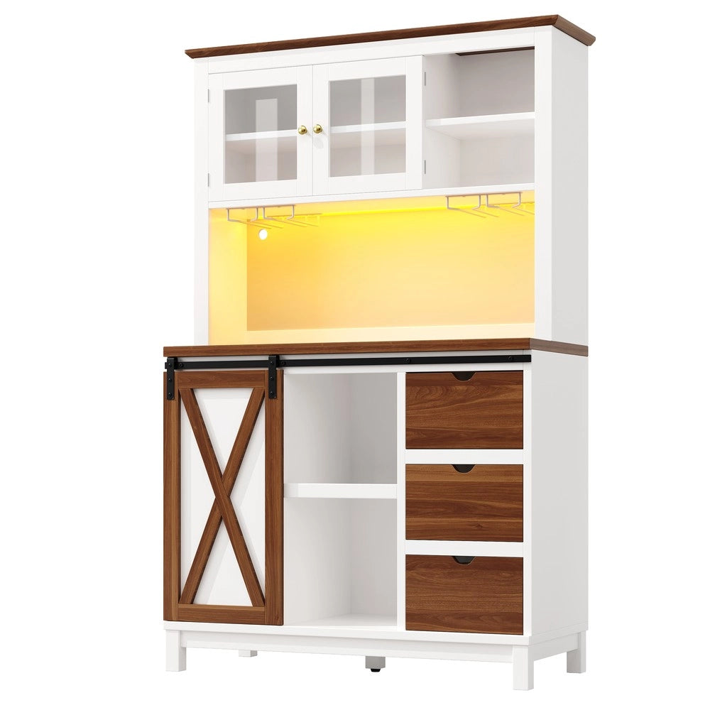 Credenza con LED e Cassetti ¨C Xylo ¨C Bianco, Ante Scorrevoli