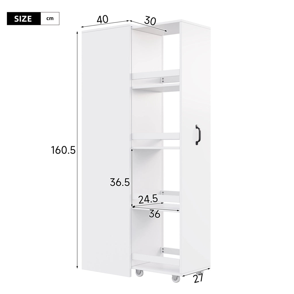 Libreria stretta con ruote e box protettivi; MDF; 40 × 30 × 160;5 cm; bianca