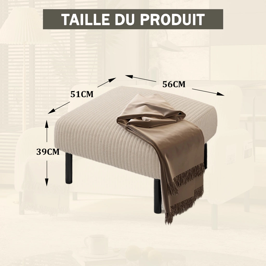 Poggiapiedi con Seduta Imbottita; Sgabello Versatile per Soggiorno o Camera; in Velluto a Coste Beige 56 × 51 × 39 cm