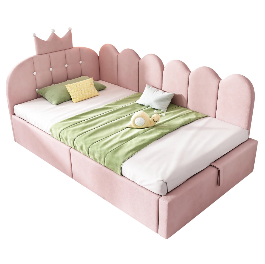 Letto da giorno imbottito 90x190 cm con contenitore idraulico rosa