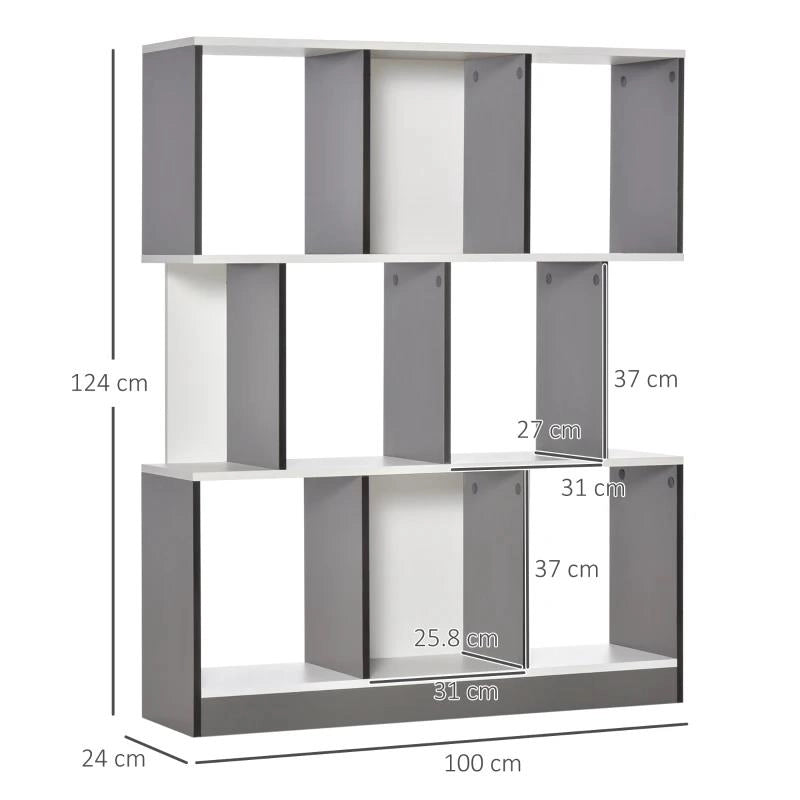 MOBILE LIBRERIA A 8 RIPIANI PER SOGGIORNO E CAMERA DA LETTO, IN LEGNO, 100X24X124 CM, GRIGIO CARBONE
