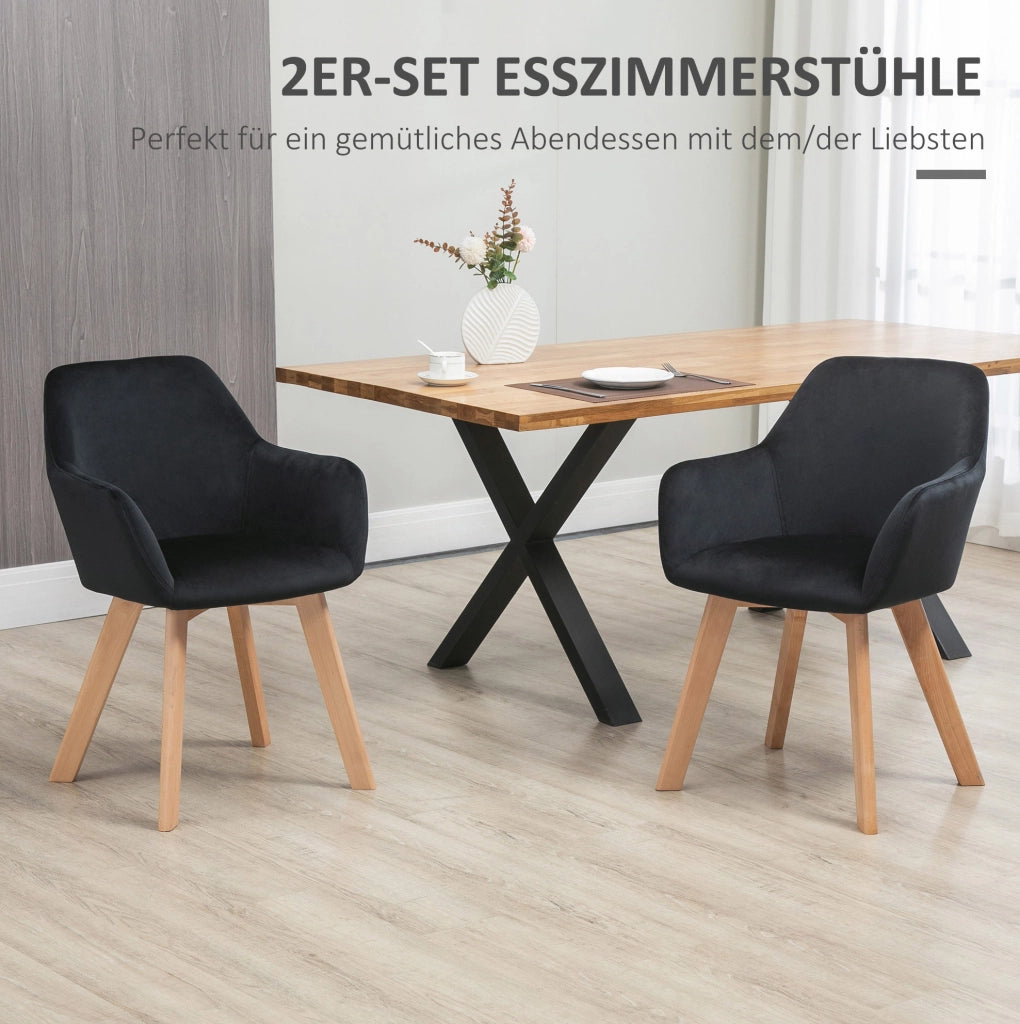 Set di 2 sedie da pranzo ergonomiche nere in poliestere e legno
