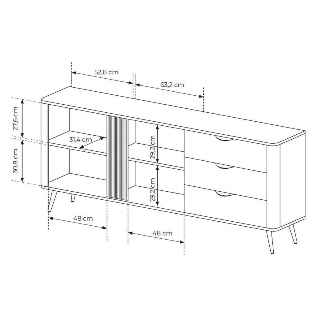 Madia Kabatiti, Credenza 3 Cassetti, 195x38x81h cm Marrone Noce