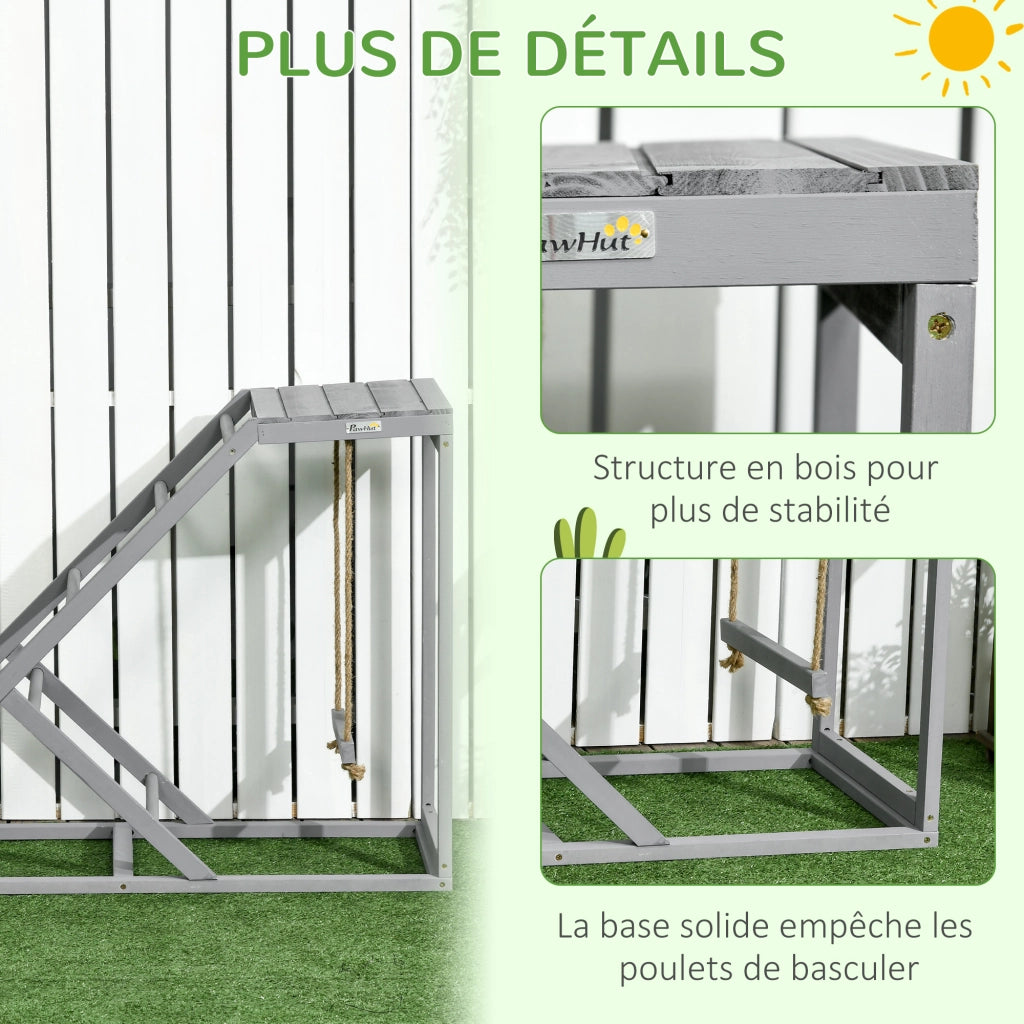 Perchoir in legno per galline con altalena, scala e piattaforma ¨C zephmum ¨C 96x40x71 cm, grigio