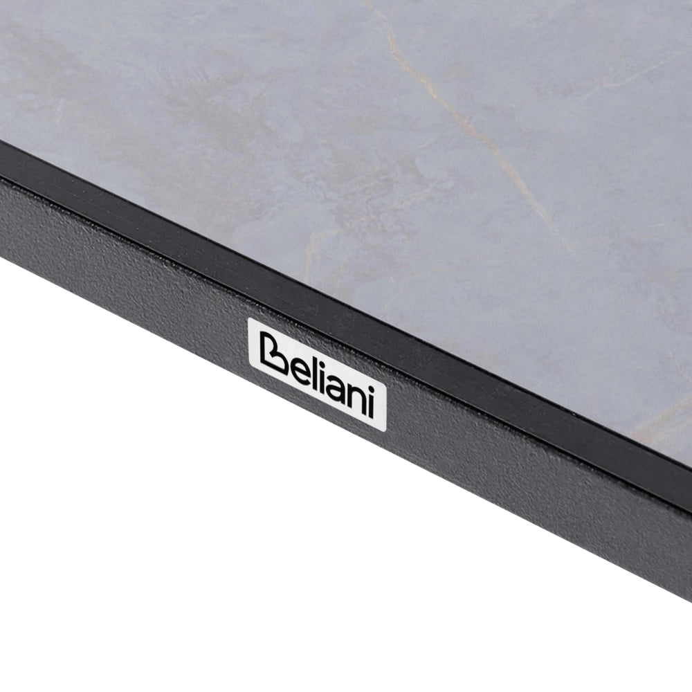 Tavolo da giardino con piano in HPL grigio chiaro e struttura in alluminio grigio scuro resistente ai raggi UV all'acqua per esterni, in stile moderno
