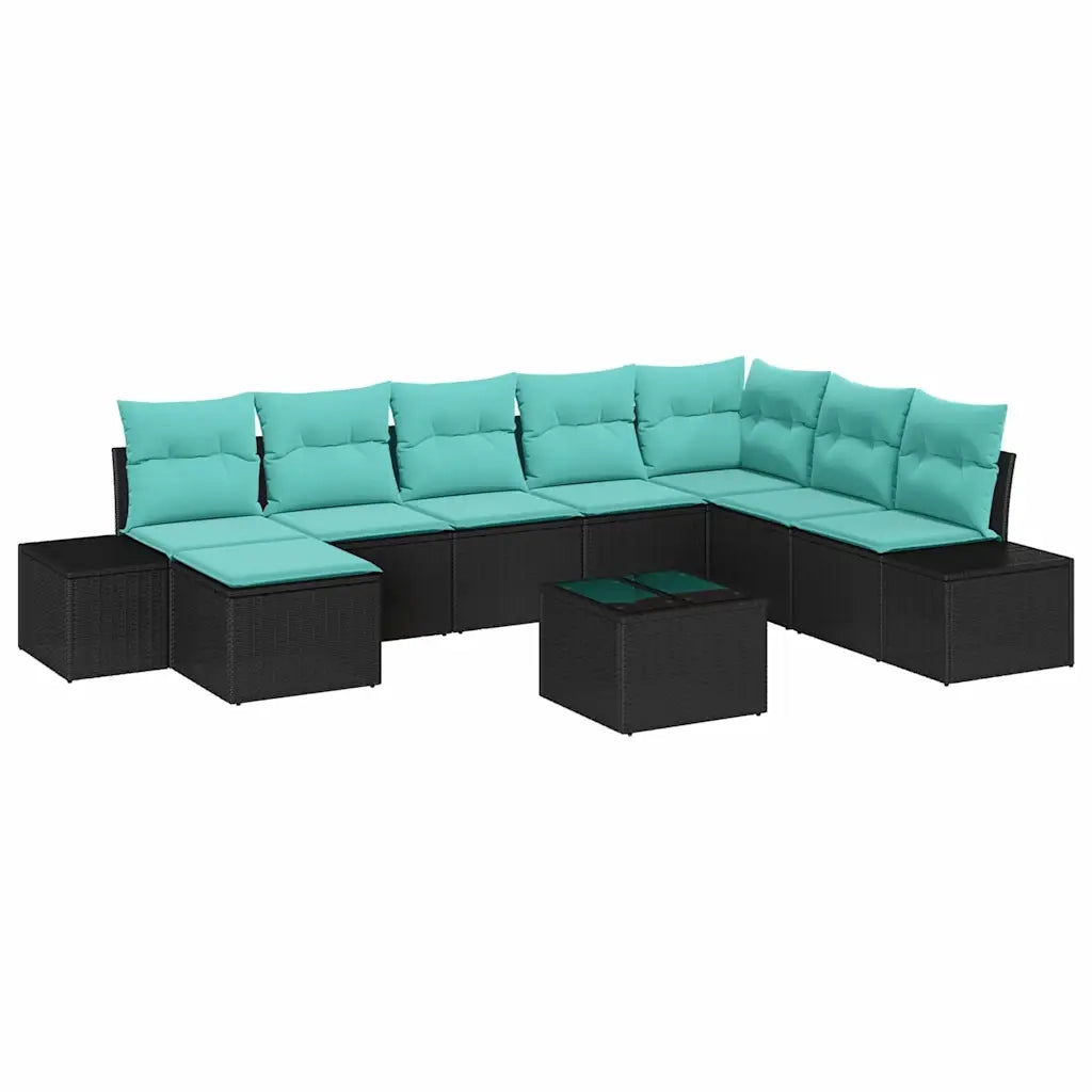 Set Divano da Giardino 9 pz Nero polyrattan 3347196