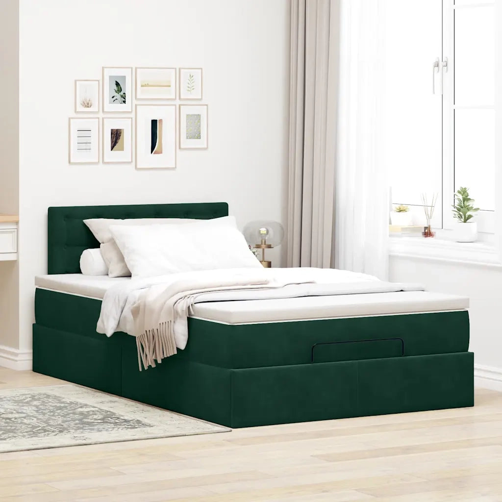 Pouf Letto con Materasso Verde Scuro 120x190 cm Velluto 3311906