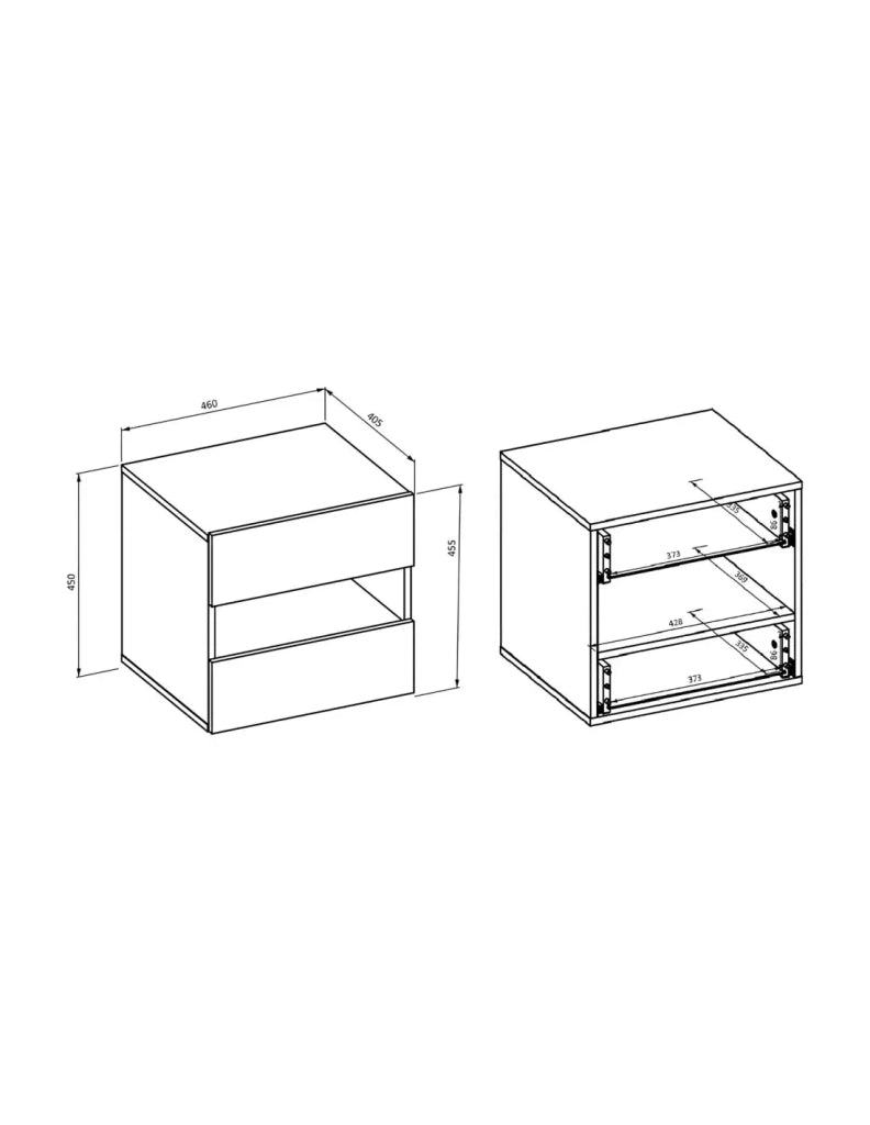 Comodino VOX con 2 cassetti e uno scomparto, colore quercia e beige