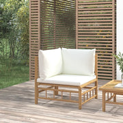Divano Angolare da Giardino con Cuscini Bianco Crema in Bambù 362300