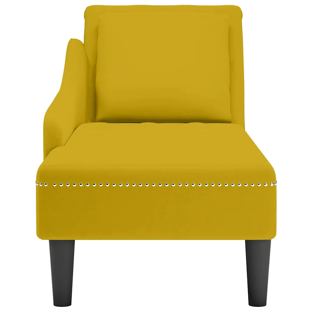 Sdraio con Cuscino e Bracciolo Destro in Velluto Giallo 4009778