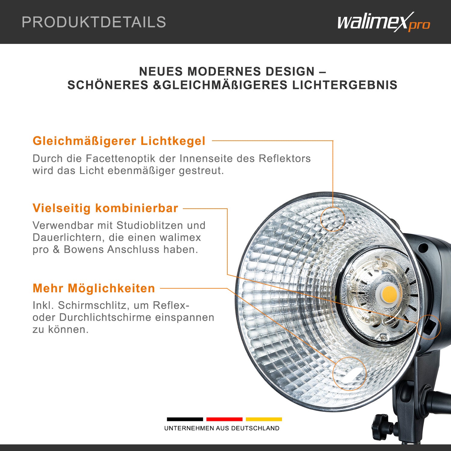 Riflettore standard II - Cono di luce uniforme per il lighting design professionale - Compatibile con walimex pro e attacco Bowens