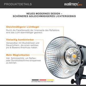 Riflettore standard II - Cono di luce uniforme per il lighting design professionale - Compatibile con walimex pro e attacco Bowens