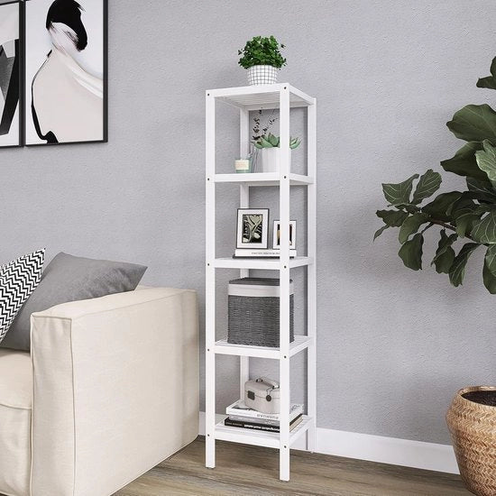 Pannelli di archiviazione per bagno a 5 livelli in bambù - Organizzatore multifunzionale - Adatto per soggiorno, camera da letto e cucina - Bianco