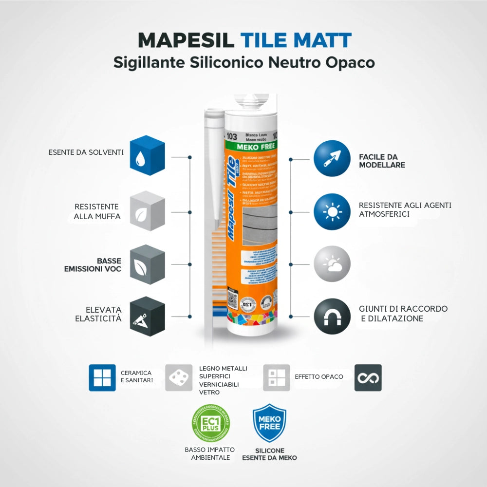 Sigillante siliconico neutro opaco per ceramica resistente alla muffa mapesil tile matt 300 ml *** colore- grigio cem...