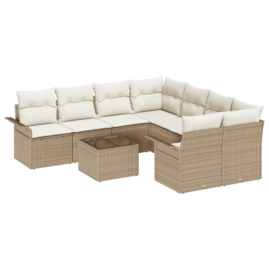 Set Divano da Giardino a 9 Pezzi con Cuscini Beige in Rattan Sintetico