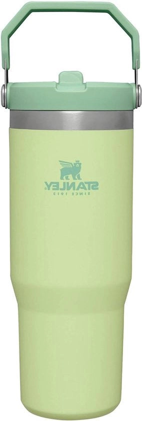 Flessa con Striscia di Cambio per Bere con Rietje 0.89L - Conserva il Contenuto a Bassa Temperatura - Flessa Lekvrij e in Acciaio Inossidabile - BPA-Vrij - Facile da Portare - Resistente al Lavastoviglie - Citron