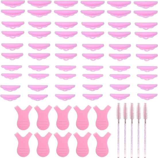 Set di sollevamento ciglia 45 pezzi - adesivi ciglia permanenti rosa - attrezzature per sollevamento ciglia.