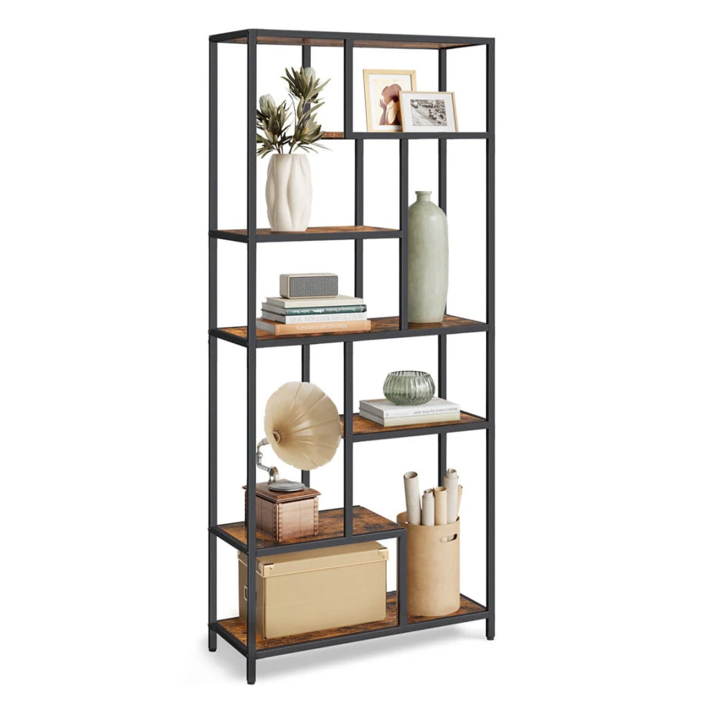 Libreria indipendente a 6 ripiani mobile contenitore di design 30 x 80 x 180 cm per ufficio soggiorno camera da letto cucina marrone 12_0005703