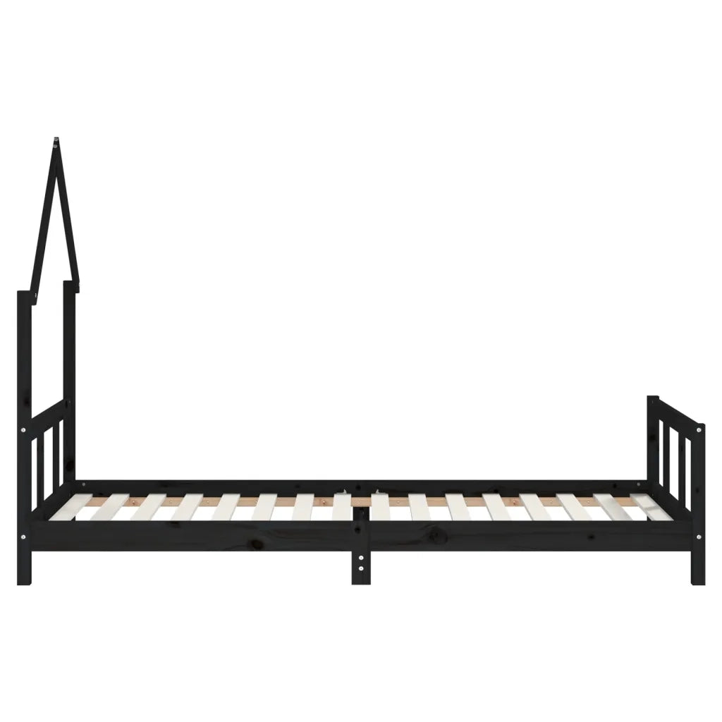 Giroletto per Bambini | Letto Infantile | Lettino Nero 90x200 cm in Legno Massello di Pino