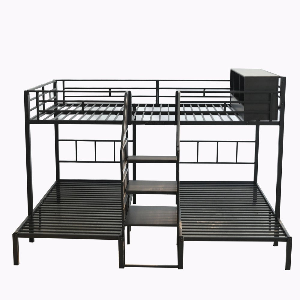 Letto a Castello 3 Posti con Scala e Contenitore ¨C Xylo ¨C Metallo Nero 90x200 e 140x200