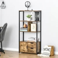 Mobile Libreria con 3 Ripiani, Armadietto e 2 Cassetti, in Truciolato e Metallo, 58x24x122 cm