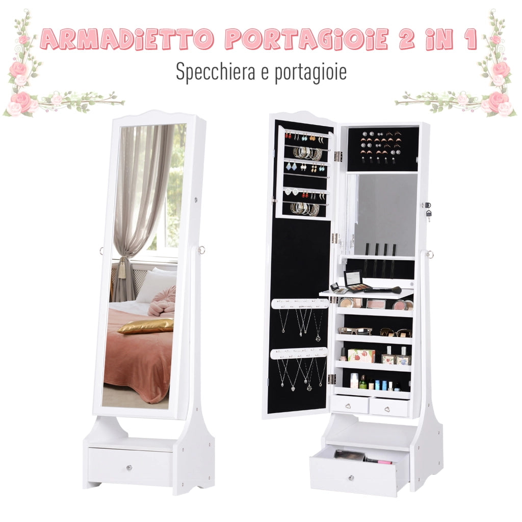 Armadio Portagioie con Specchio e Cassettiera ¨C zephmum ¨C Bianco 45x36x150 cm