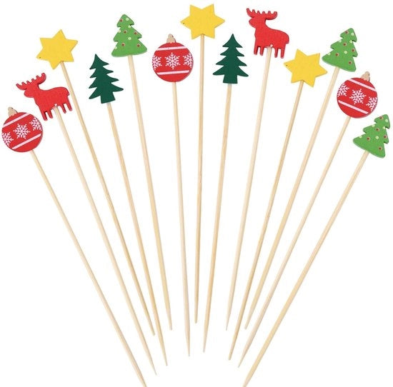 Spiedini di Cocktail per Natale - 100 Pezzi - Ideali per Feste - Decorativi per Bevande