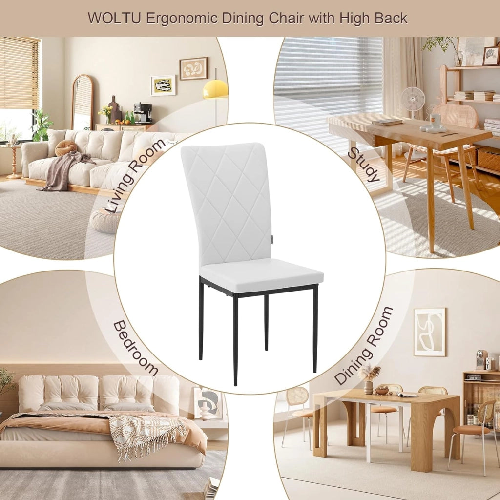 Set di 4 Sedie per Sala da Pranzo, Sedie da Cucina con Schienale Alto, Sedie da Soggiorno Imbottite con Gambe in Metallo e Rivestimento in Ecopelle, Bianco, EZS21ws-4