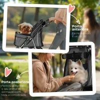 Passeggino per Cani Pieghevole con Portabicchieri e Cestino, in Acciaio e Poliestere, 75x45x97 cm, Grigio Carbone