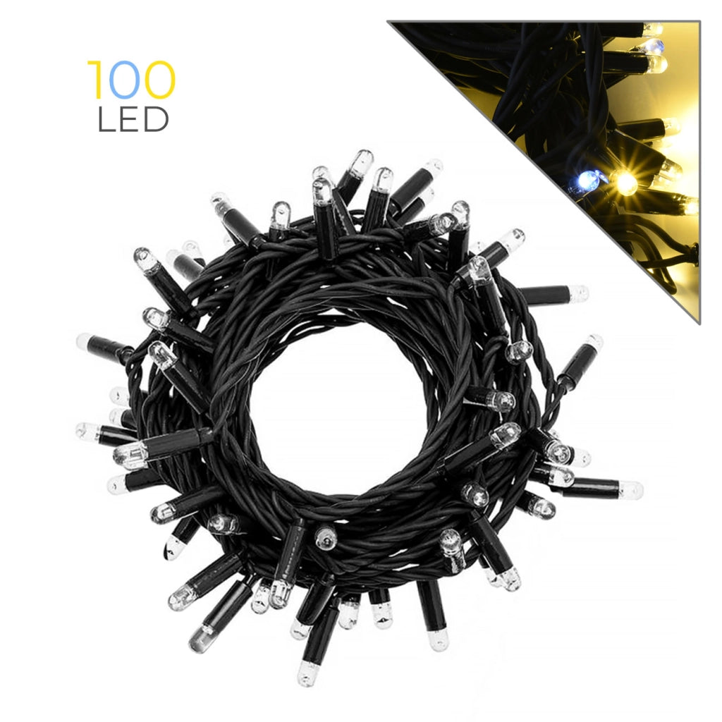CATENA LUMINOSA PROFESSIONALE 100 MAXI-LED F8 CAVO NERO LUCE CALDA FISSA E BIANCA INTERMITTENTE - IDEALE PER FESTE MATRIMONI E GIARDINI