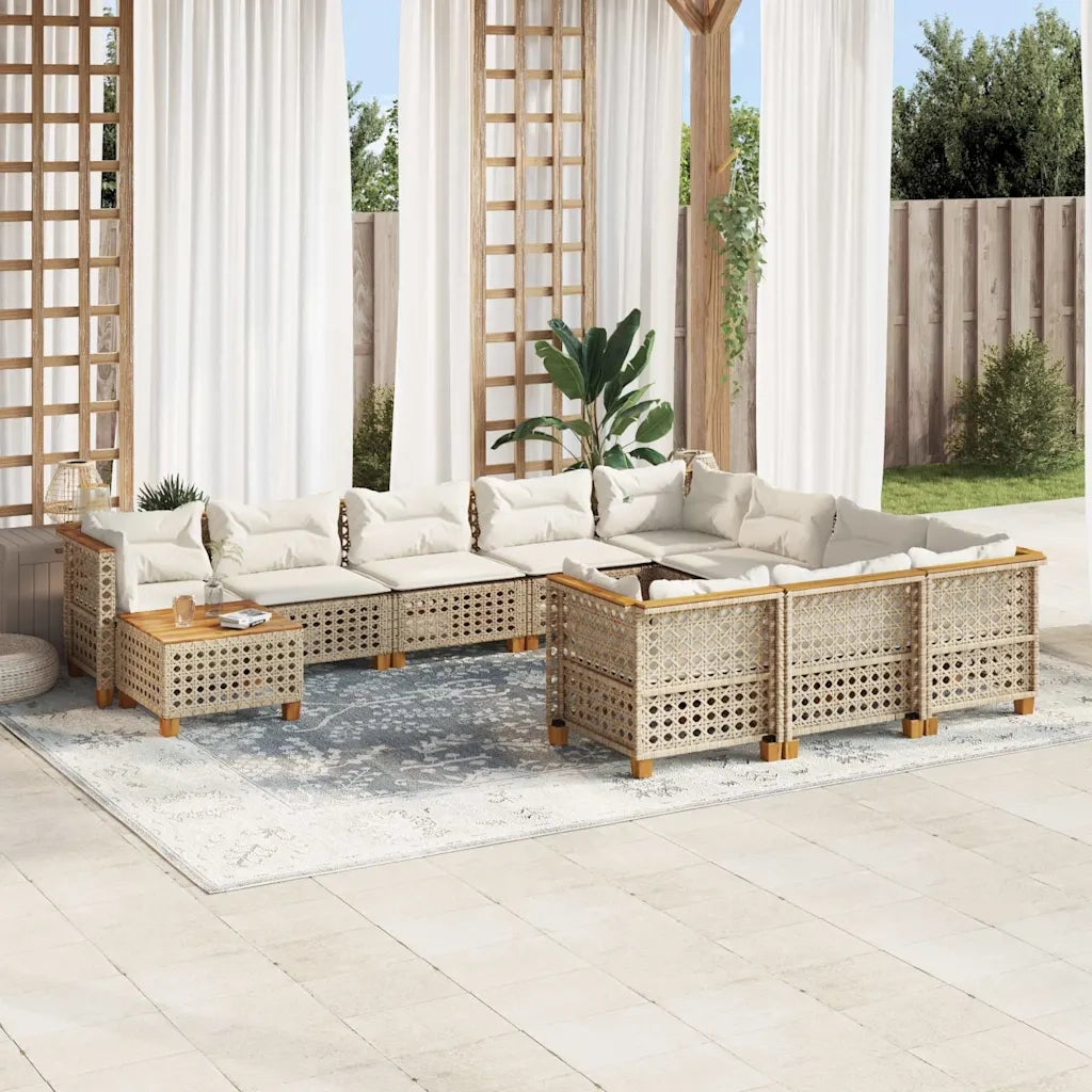 Set Divani da Giardino 11 pz con Cuscini Beige in Polyrattan 3262060