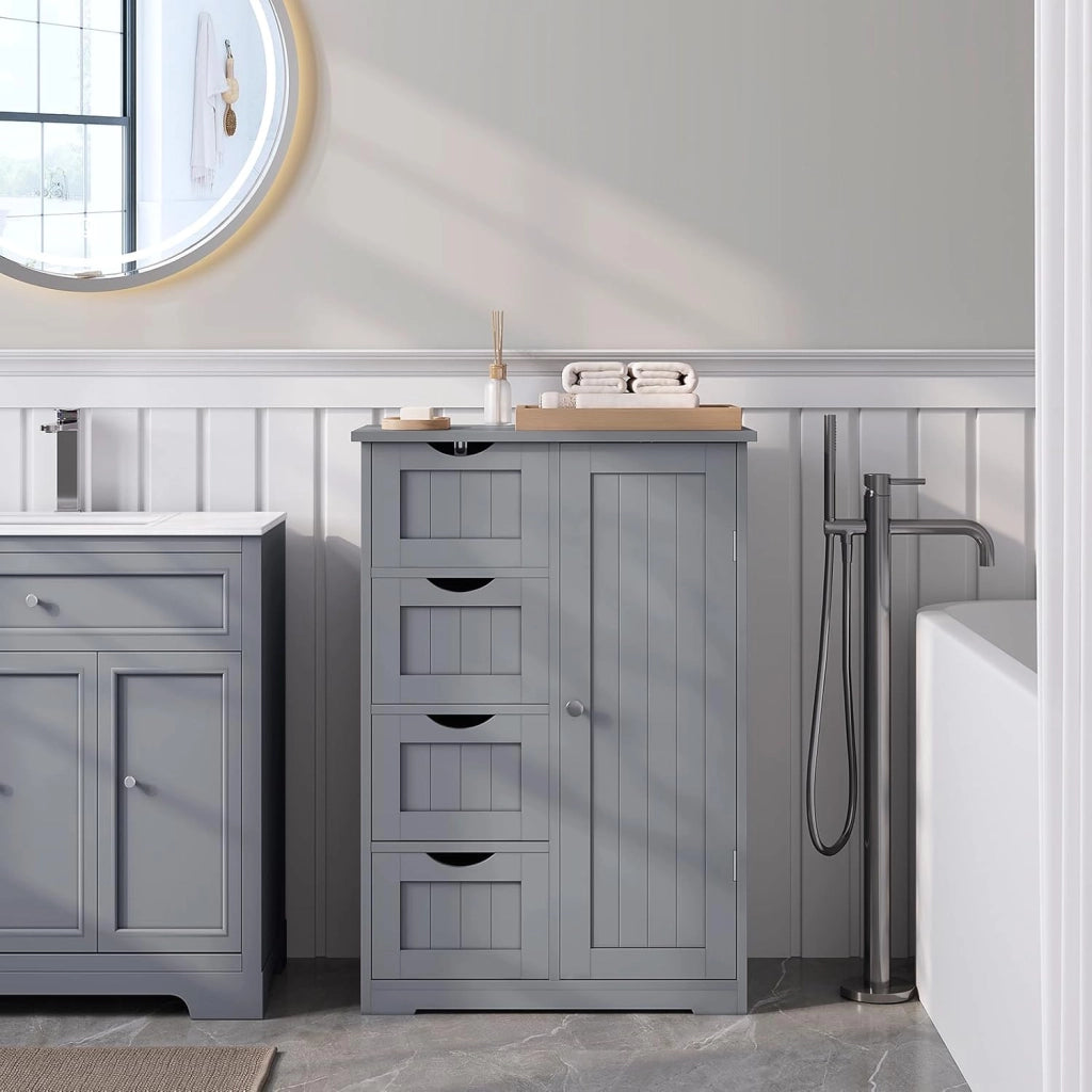 Cassettiera, Mobile da Bagno con 4 Cassetti e 2 Scomparti Regolabili, Mobile Portaoggetti per Bagno/Camera da Letto/Corridoioo/Cucina, Grigio, 56x30x81 cm