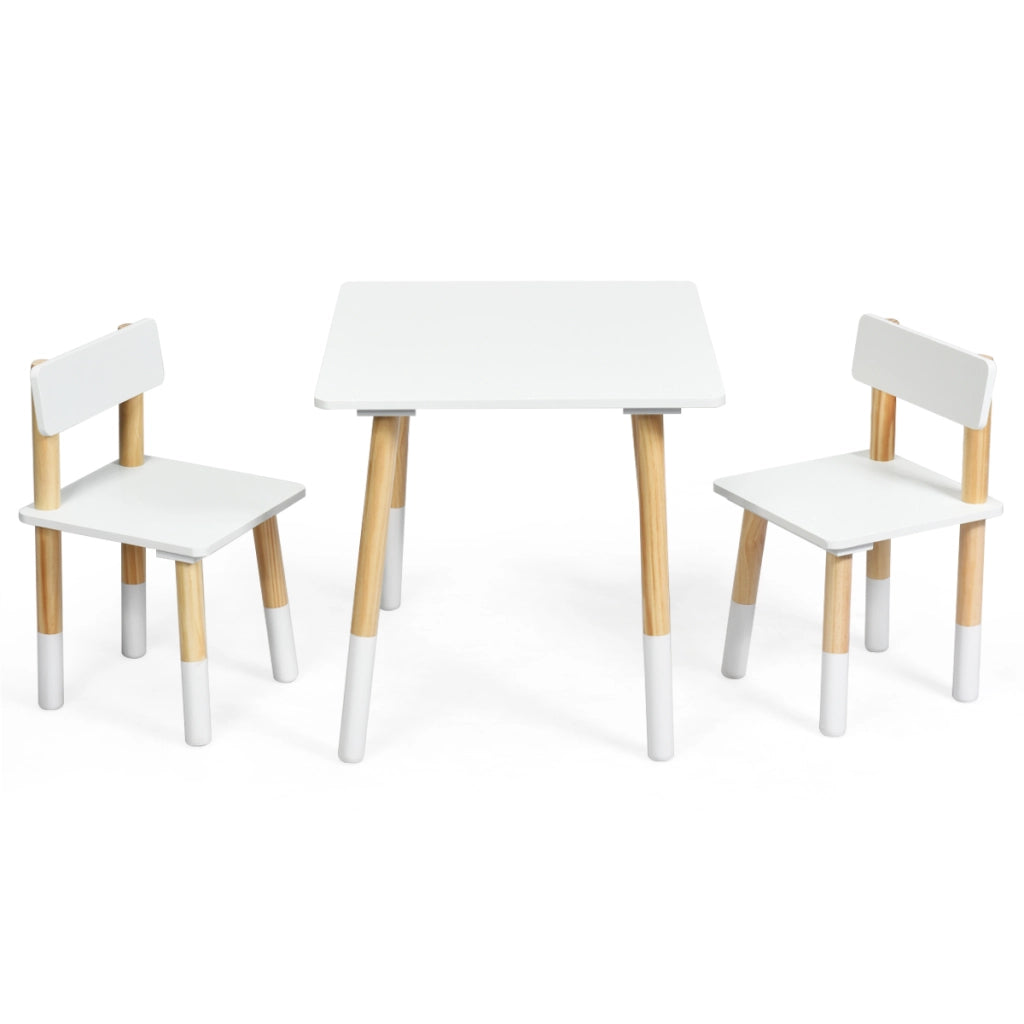 Set tavolo e 2 sedie con gambe in legno di pino per bambini, Set tavolo attivit¨¤ per bambini Bianco