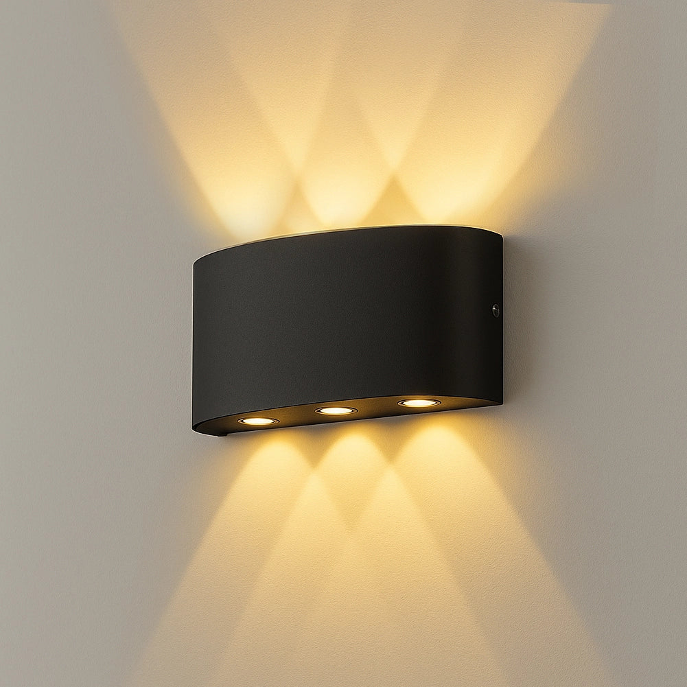 Set 2 Applique da Muro 6 Led Lampada a Parete Nero Luce Bianco Caldo 17x8x4cm