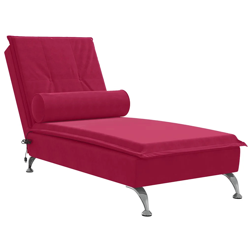 Chaise Longue Massaggi con Cuscino a Rullo Rosso Vino Velluto CFW7915513