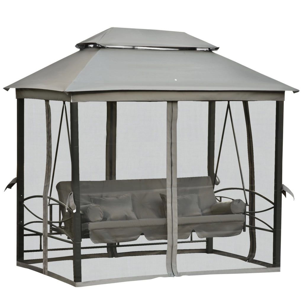 Lettino da Giardino 3 Posti con Tettuccio ¨C zephmum ¨C Grigio Scuro 256x172x248 cm