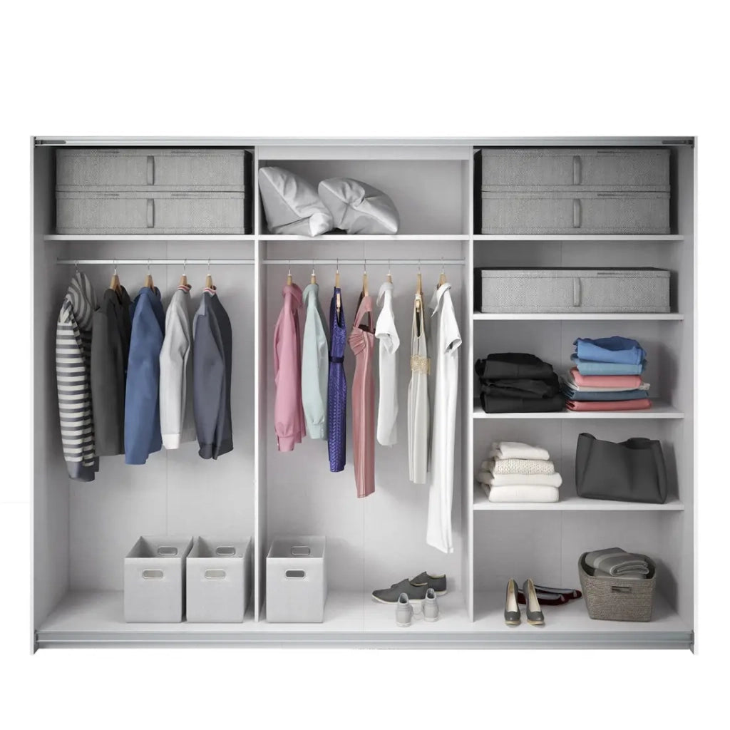 Armadio FLOYD 270cm 2 porte scorrevoli in rovere chiaro e bianco con chiusura silenziosa