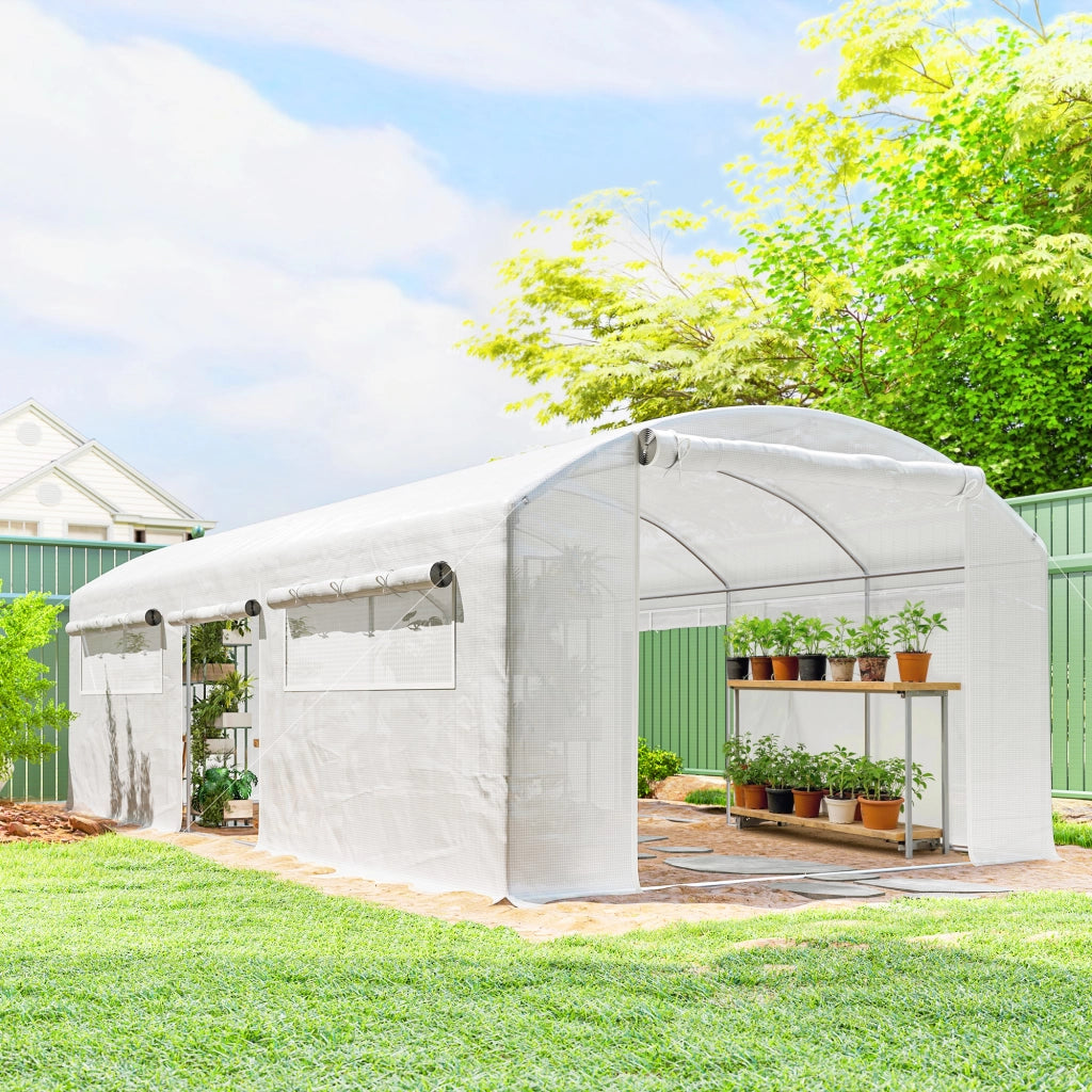 Serra Tunnel da Giardino ¨C Xylo ¨C 6x3x2m Acciaio Galvanizzato Bianco 3 Porte 6 Finestre