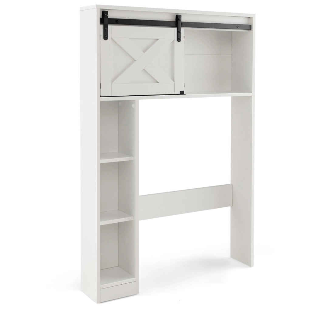 Organizzatore da bagno indipendente con porta scorrevole ripiani di stoccaggio-Armadietto della toilette Bianco
