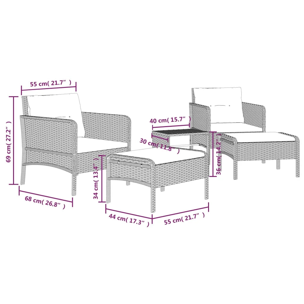 Set Divani da Giardino 5 pz con Cuscini Nero in Polyrattan 319681