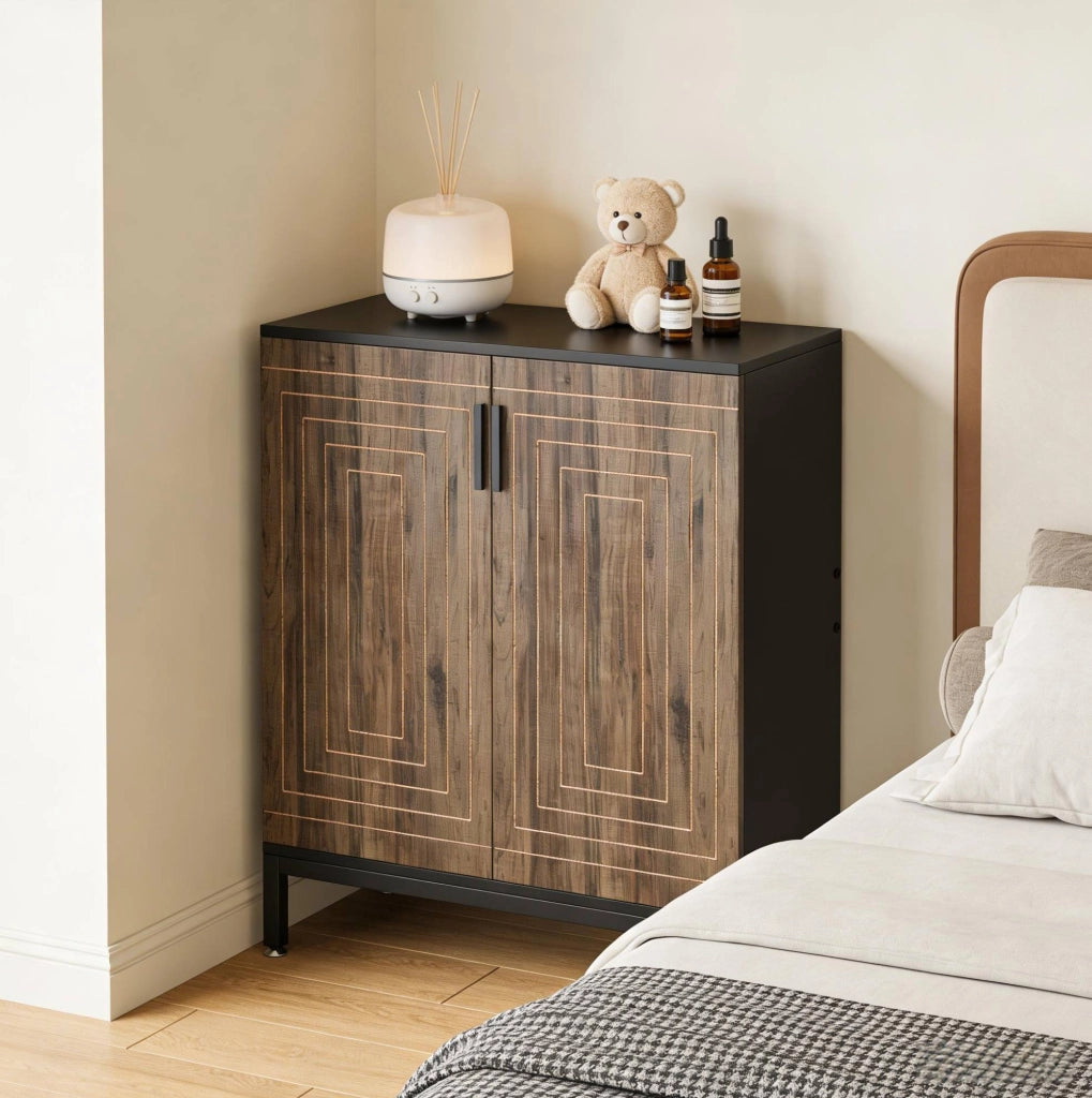 Scarpiera freestanding a 2 ante con 5 ripiani, MDF e metallo, 80 x 38 x 95 cm