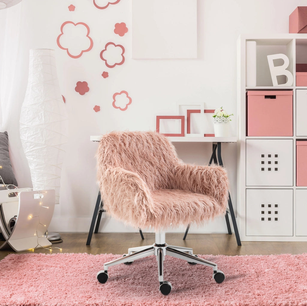 Sedia da ufficio rosa in ecopelliccia, altezza regolabile