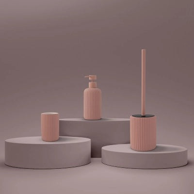 Scopino wc rosa in ceramica soft touch con setole nere Spring