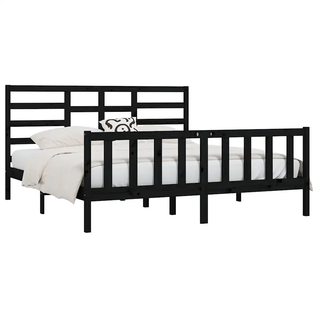 Giroletto-Struttura Letto Nero in Legno Massello di Pino 200x200 cm 869809